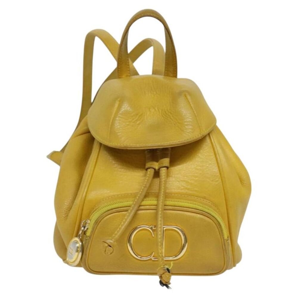 Christian Dior Vintage Flap Leather Yellow Leather Backpack Bag